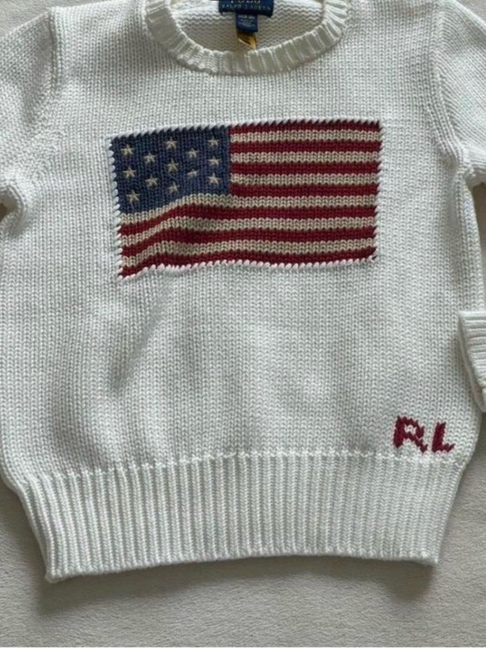 Ralph Lauren White Crewneck Sweater with American Flag kids 10-12 or women’s xxs